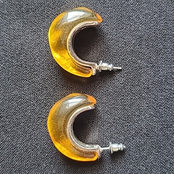 Source Unknown Jewelry - Vintage 90's hoop earrings, yellow resin on metal, estate sale